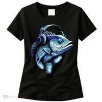 Bass Fish Wearing Headphones Women's T-Shirt thumb 0