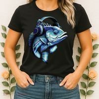 Bass Fish Wearing Headphones Women's T-Shirt thumb 2