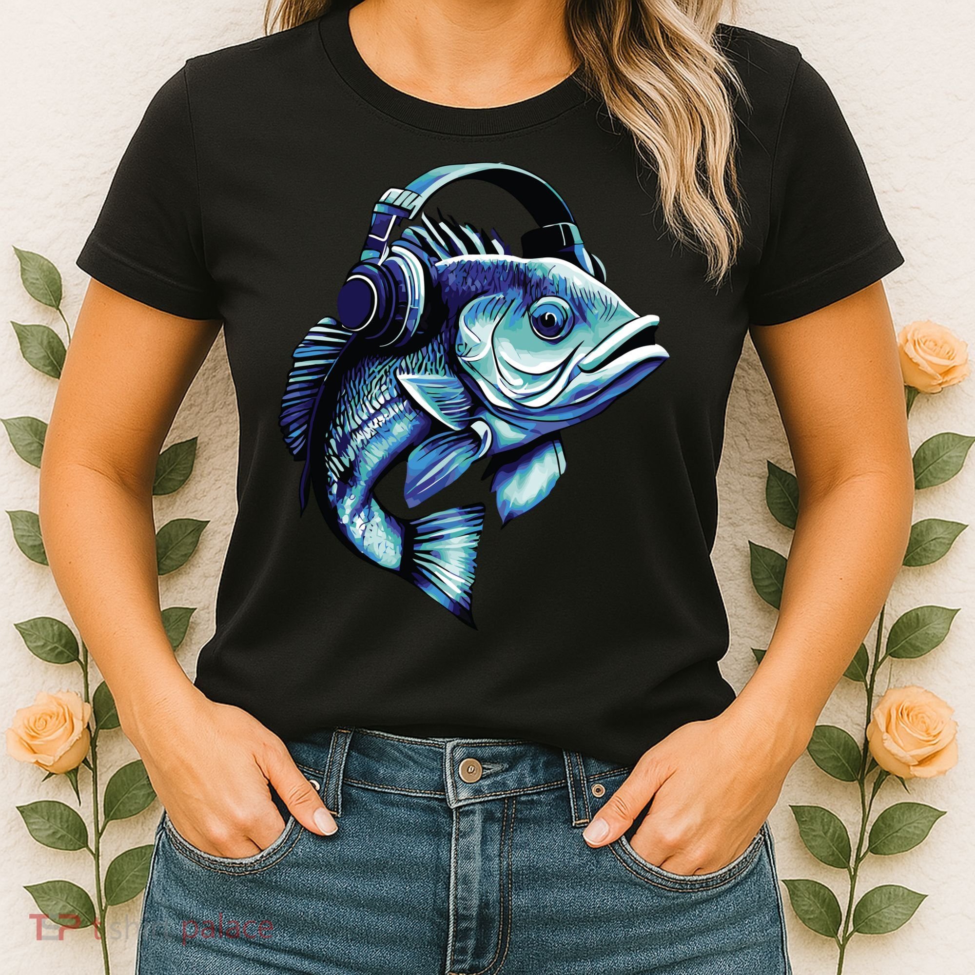 Bass Fish Wearing Headphones Women's T-Shirt