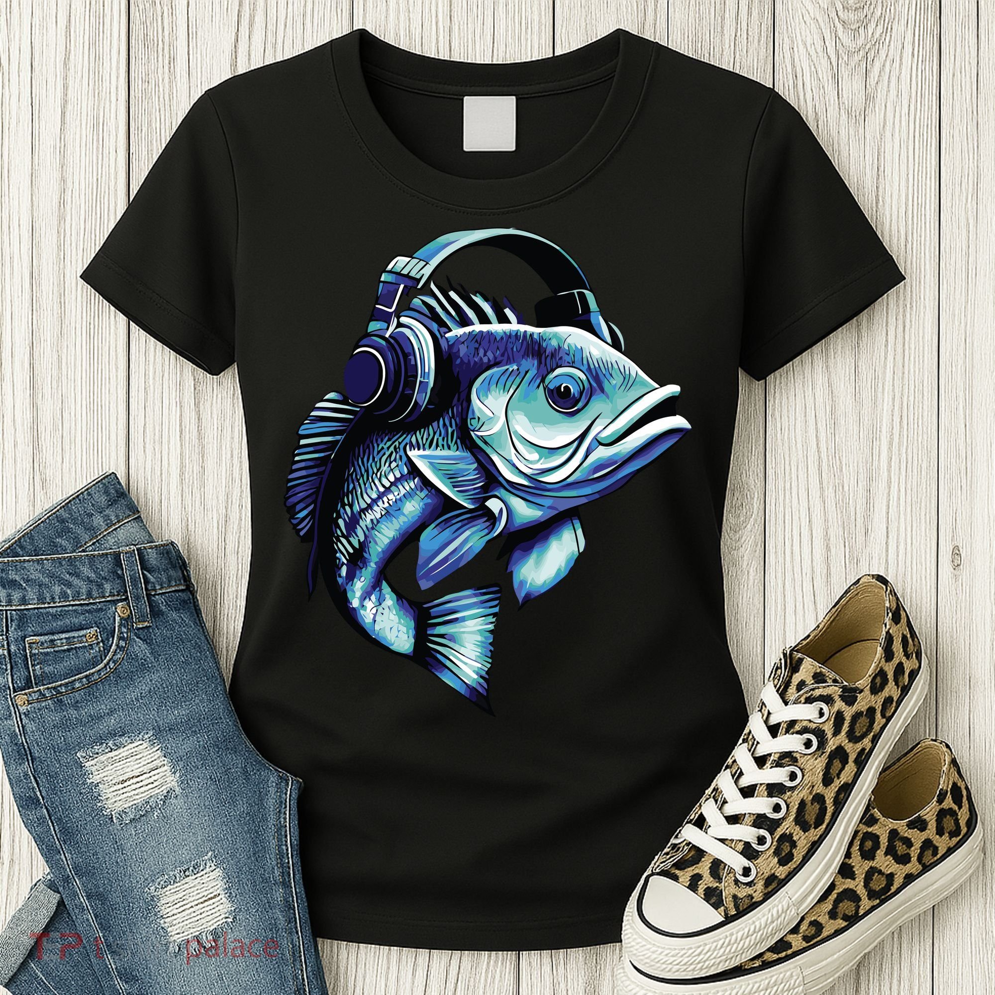 Bass Fish Wearing Headphones Women's T-Shirt