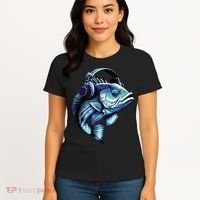 Bass Fish Wearing Headphones Women's T-Shirt thumb 4