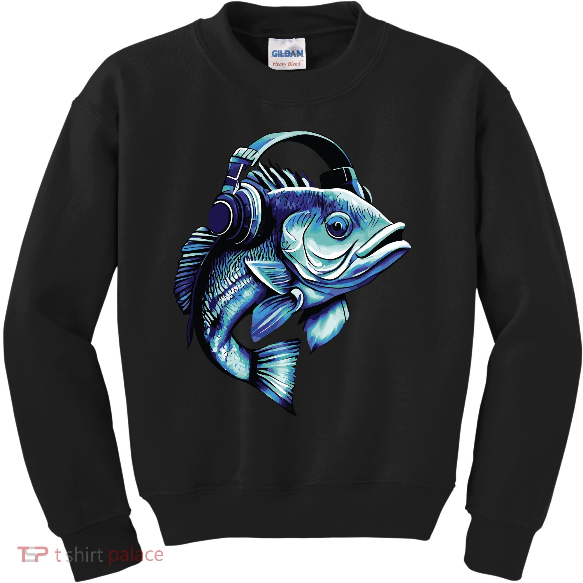 Bass Fish Wearing Headphones Kids Sweatshirt
