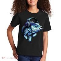 Bass Fish Wearing Headphones Kids T-Shirt thumb 2