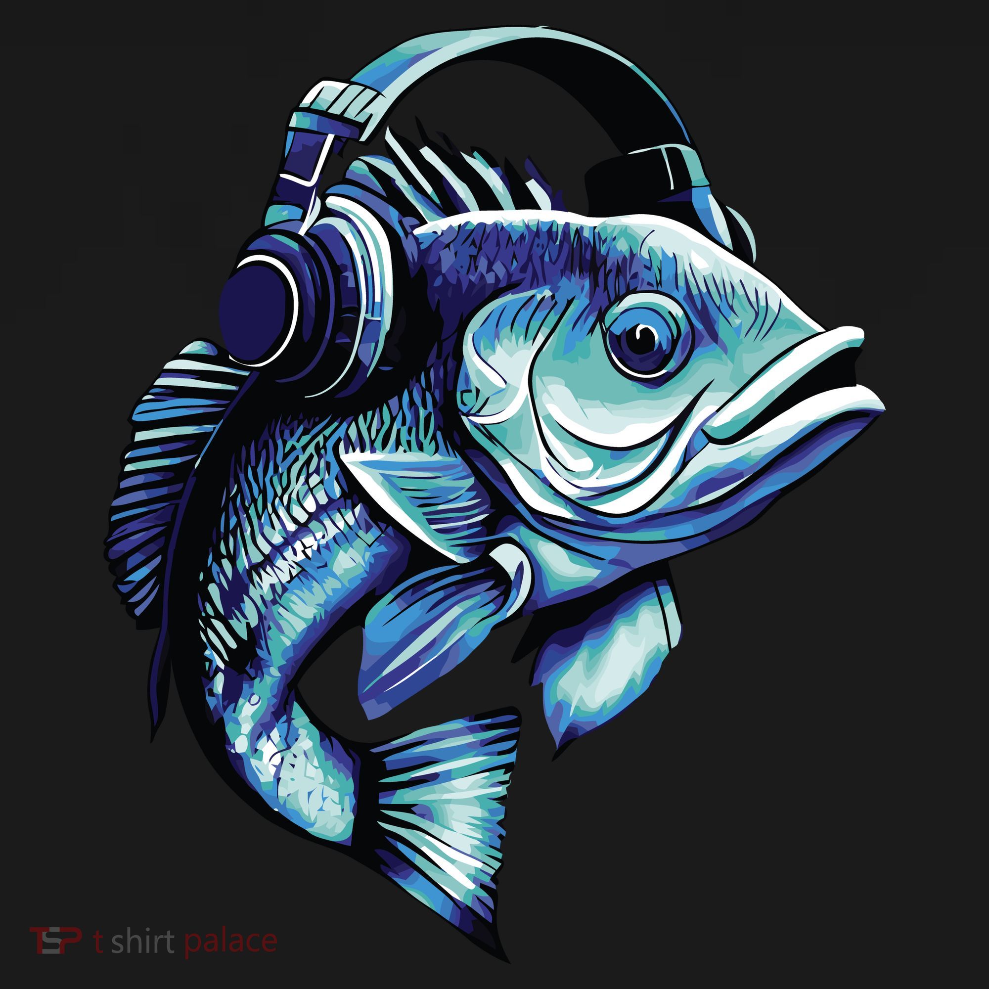 Bass Fish Wearing Headphones Kids T-Shirt