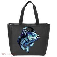 Bass Fish Wearing Headphones Tote Bag thumb 0