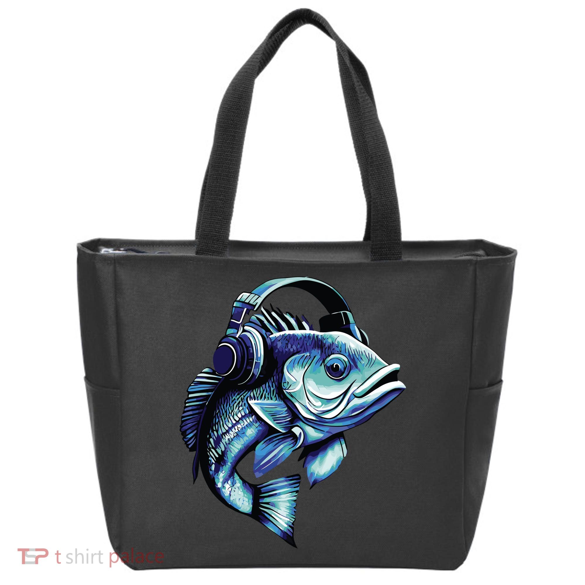 Bass Fish Wearing Headphones Tote Bag