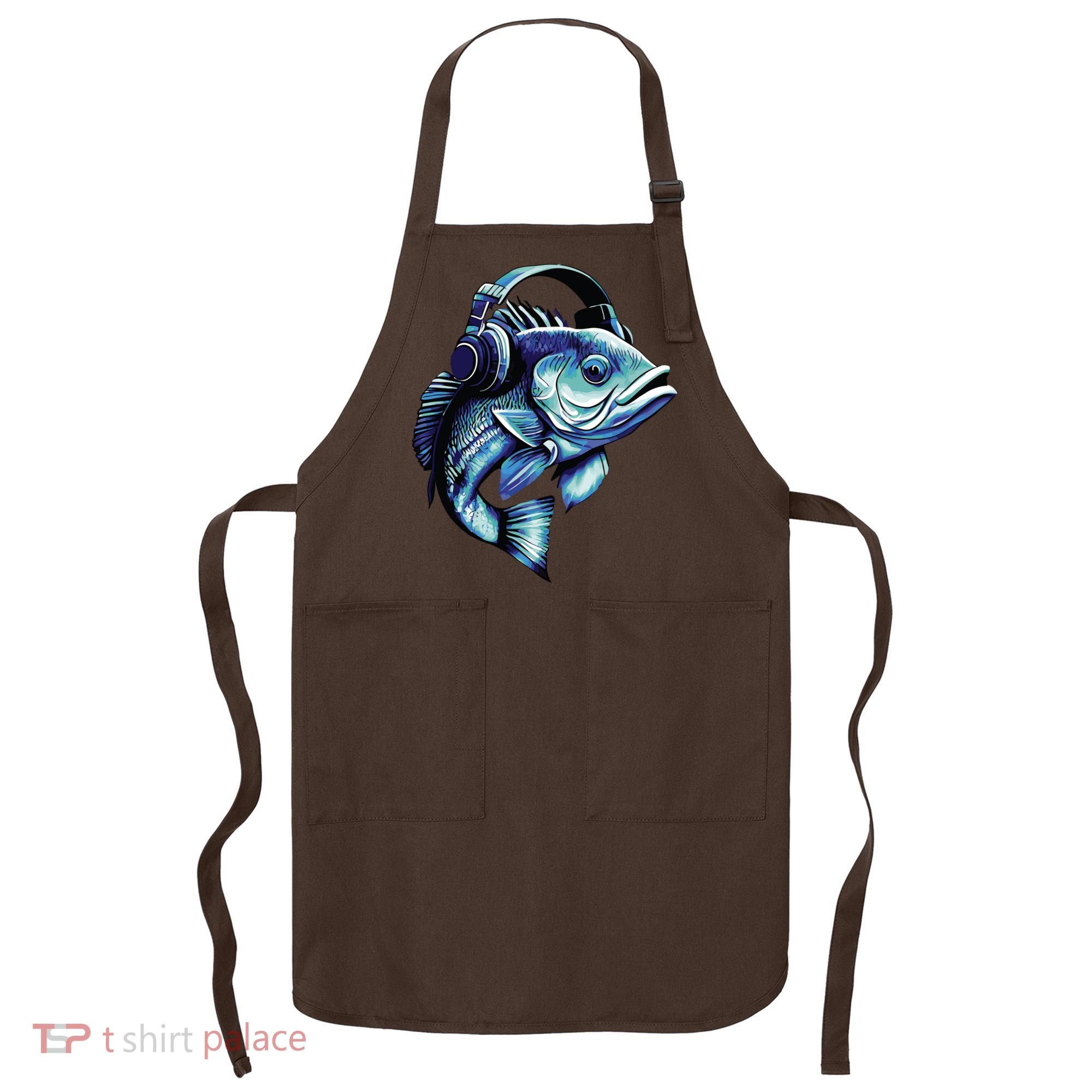 Bass Fish Wearing Headphones Apron