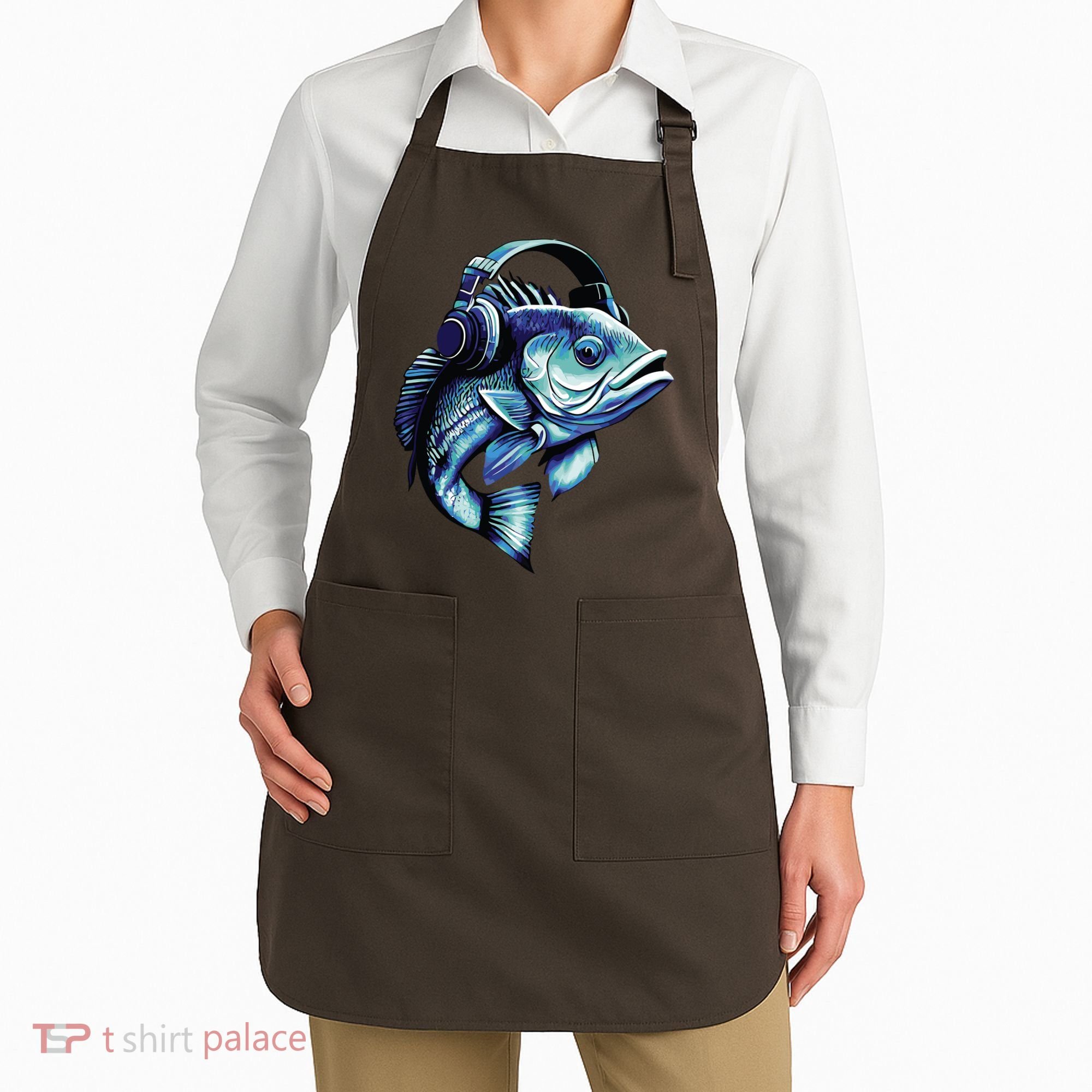 Bass Fish Wearing Headphones Apron