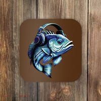 Bass Fish Wearing Headphones Coaster thumb 0