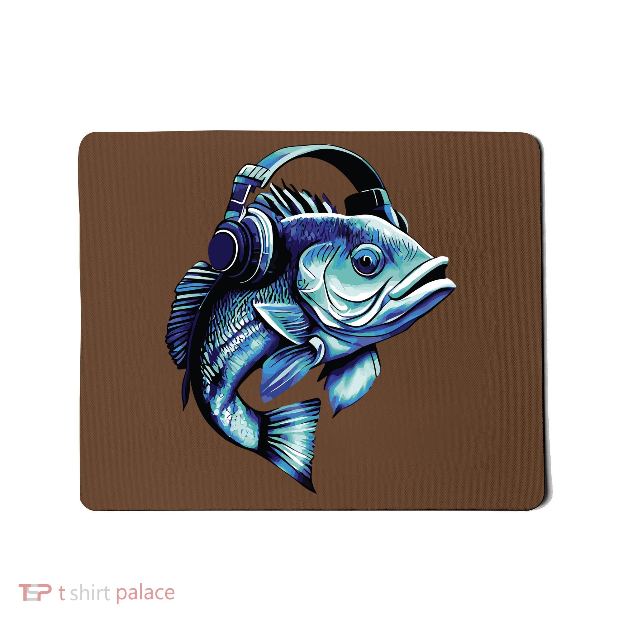 Bass Fish Wearing Headphones Mousepad