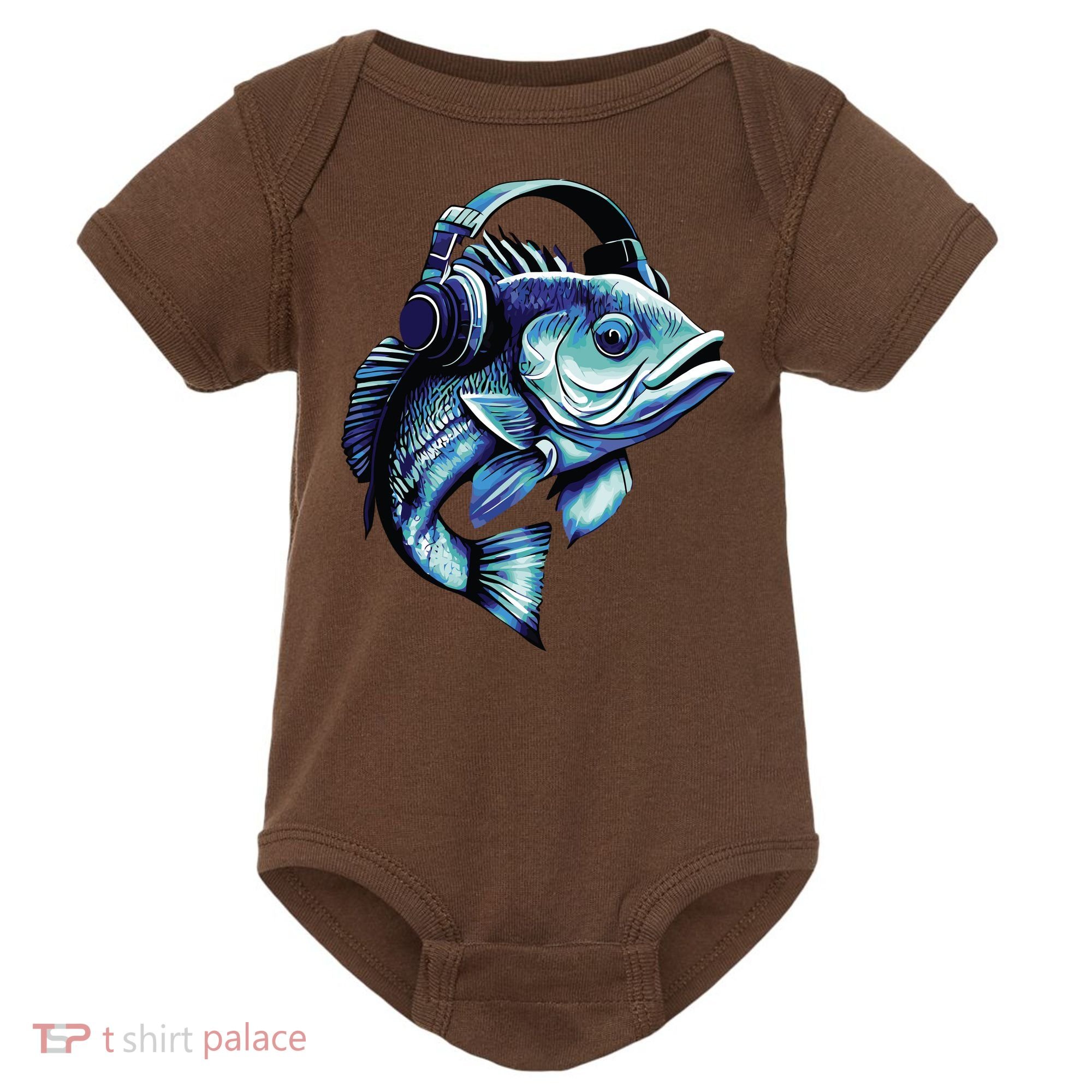 Bass Fish Wearing Headphones Baby Bodysuit