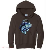 Bass Fish Wearing Headphones Kids Hoodie thumb 0