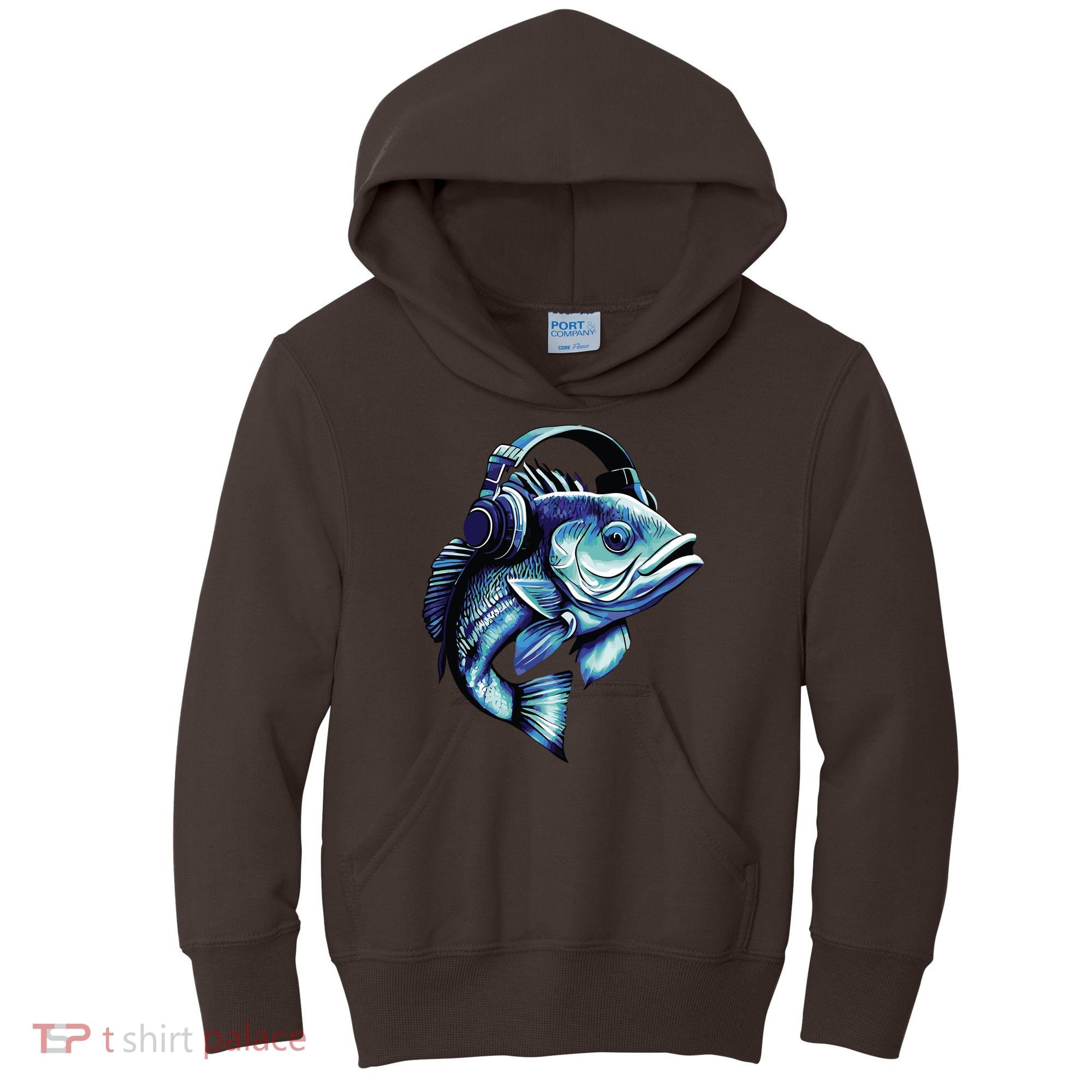 Bass Fish Wearing Headphones Kids Hoodie