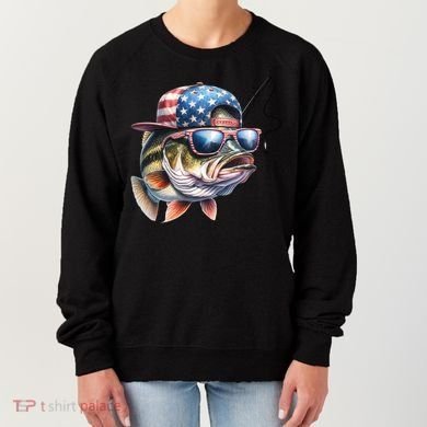 Bass Fish With Us Flag Gift Women's Sweatshirt