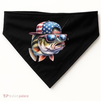 Bass Fish With Us Flag Gift USA-Made Doggie Bandana