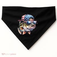 Bass Fish With Us Flag Gift USA-Made Doggie Bandana thumb 0