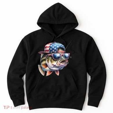 Bass Fish With Us Flag Gift Hoodie