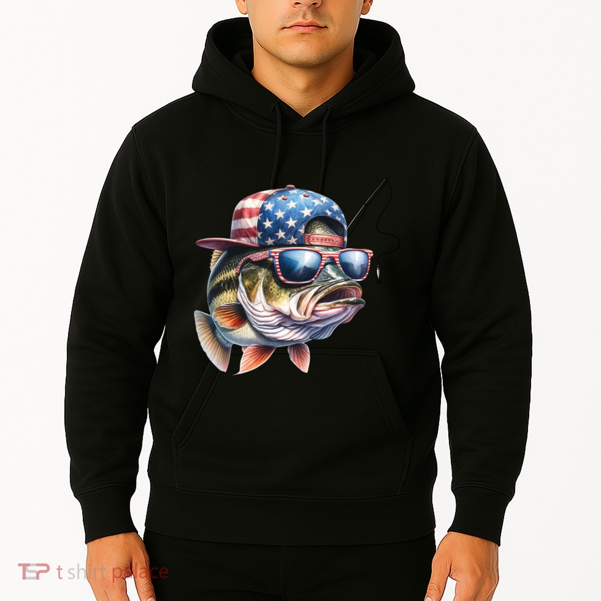 Bass Fish With Us Flag Gift Hoodie