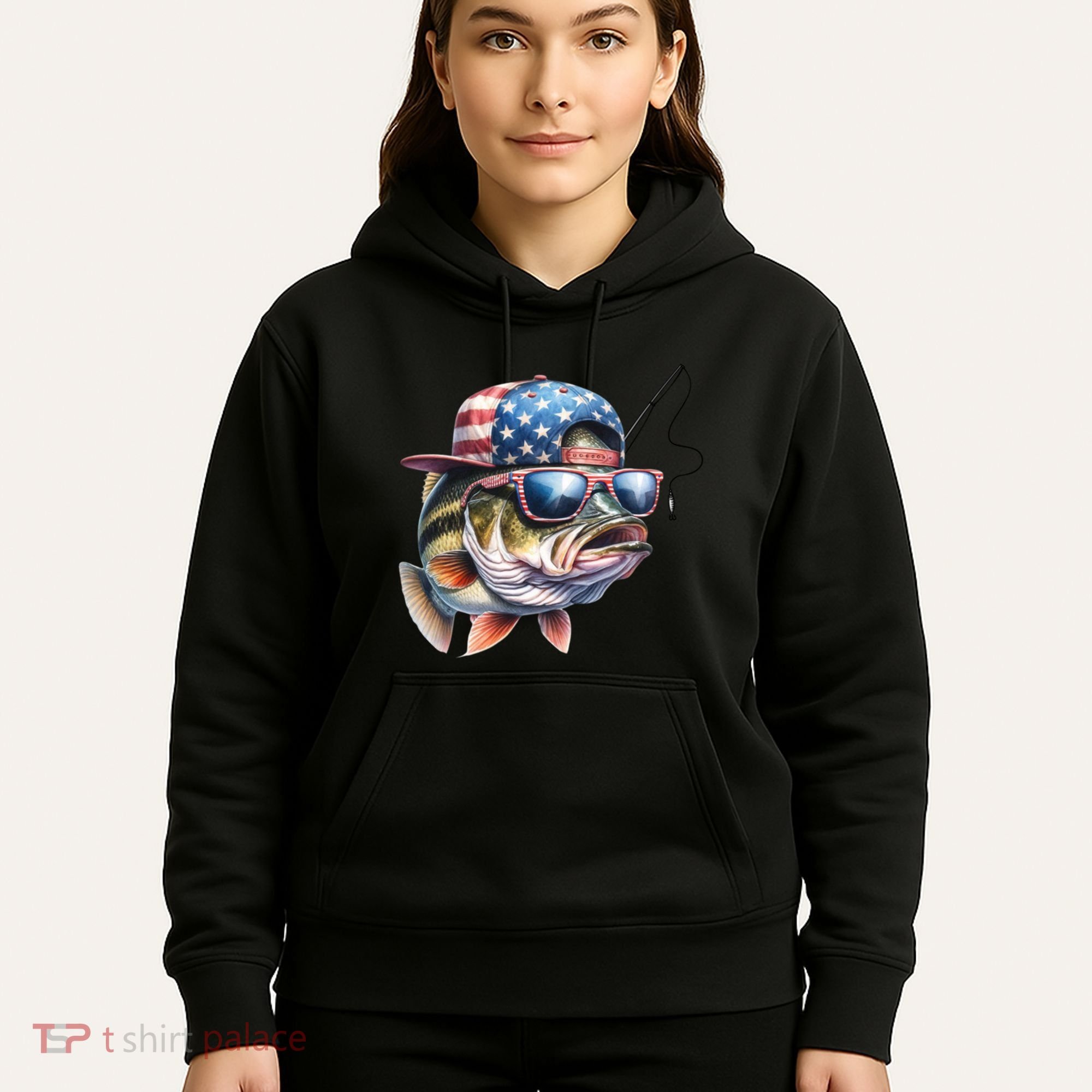 Bass Fish With Us Flag Gift Hoodie