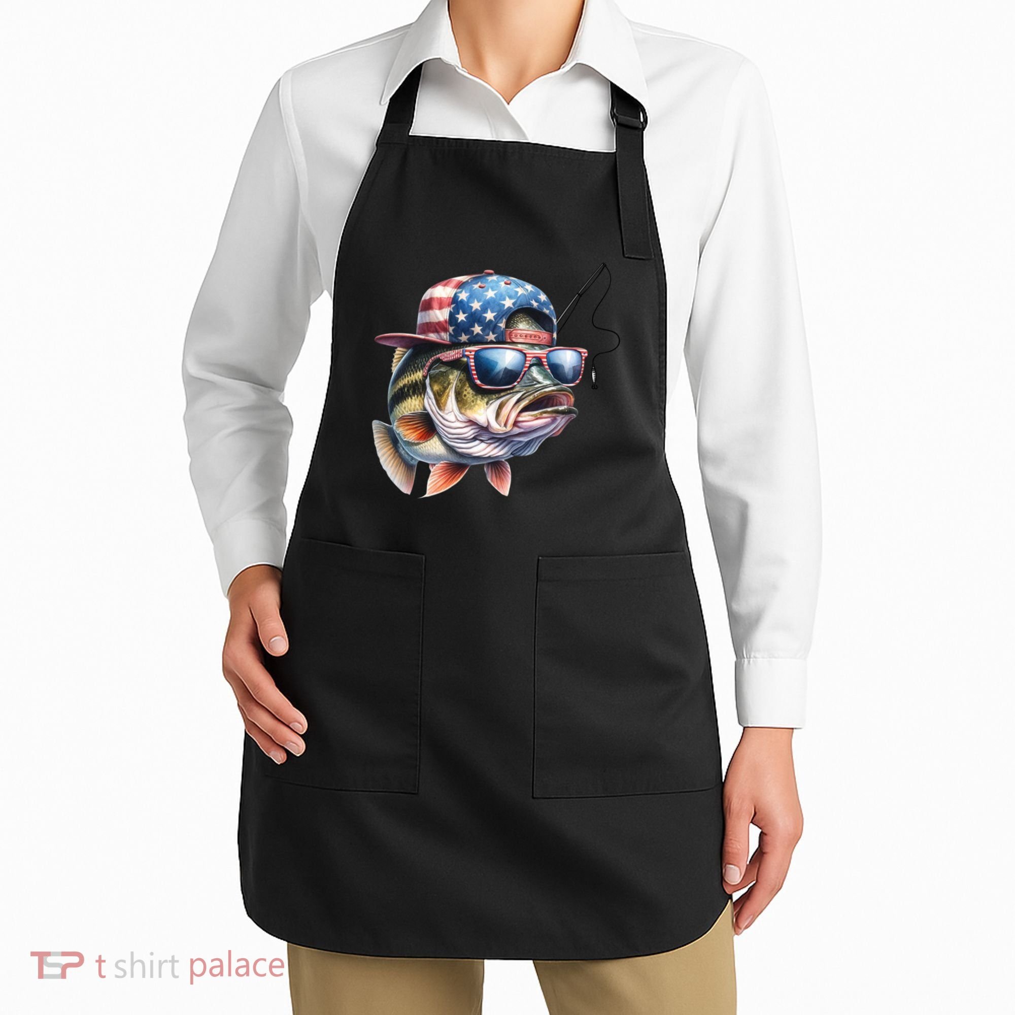 Bass Fish With Us Flag Gift Apron