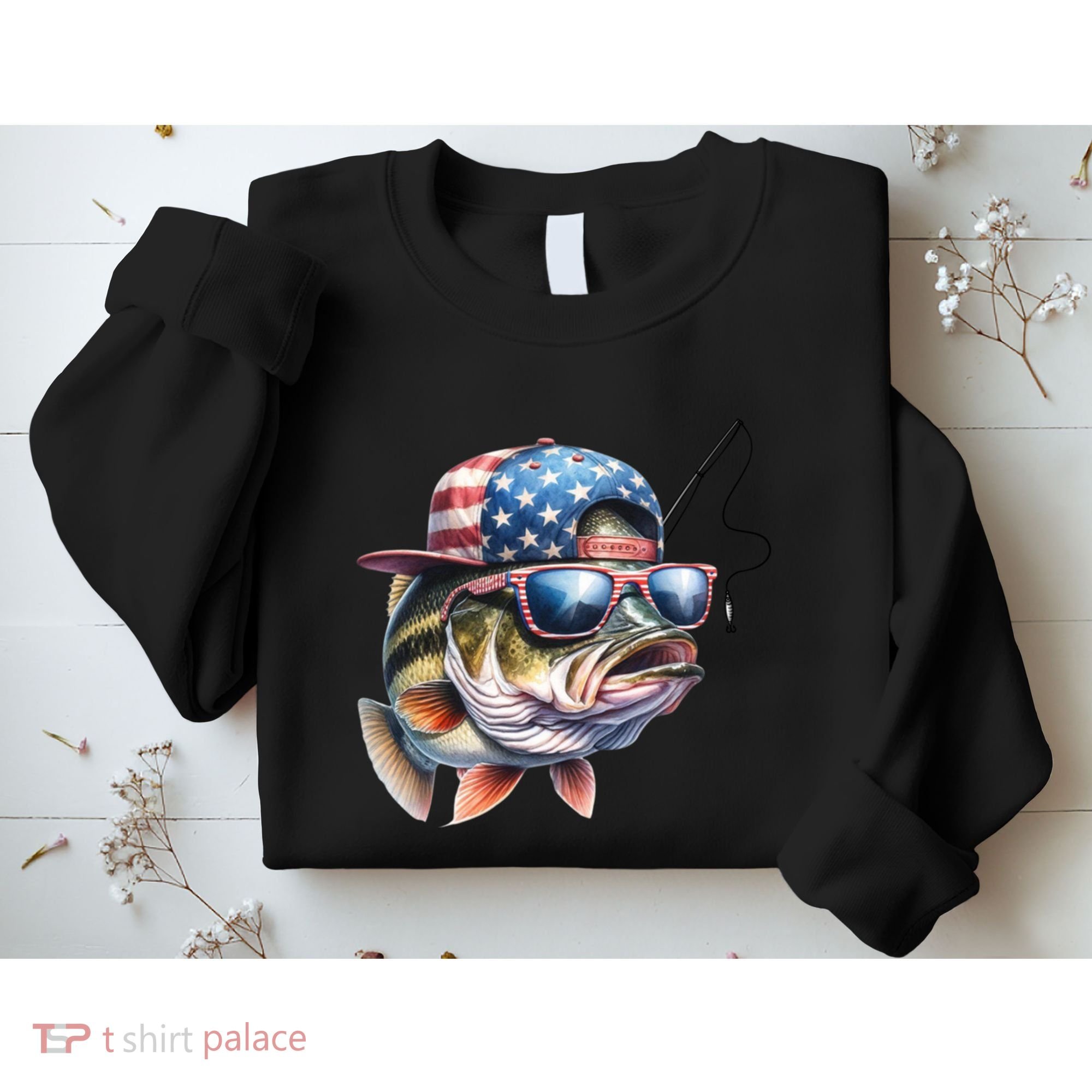 Bass Fish With Us Flag Gift Sweatshirt