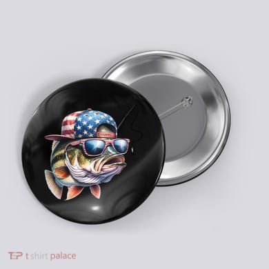 Bass Fish With Us Flag Gift Button