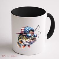 Bass Fish With Us Flag Gift Coffee Mug thumb 1