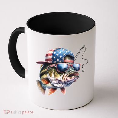 Bass Fish With Us Flag Gift Coffee Mug
