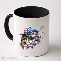 Bass Fish With Us Flag Gift Coffee Mug thumb 0
