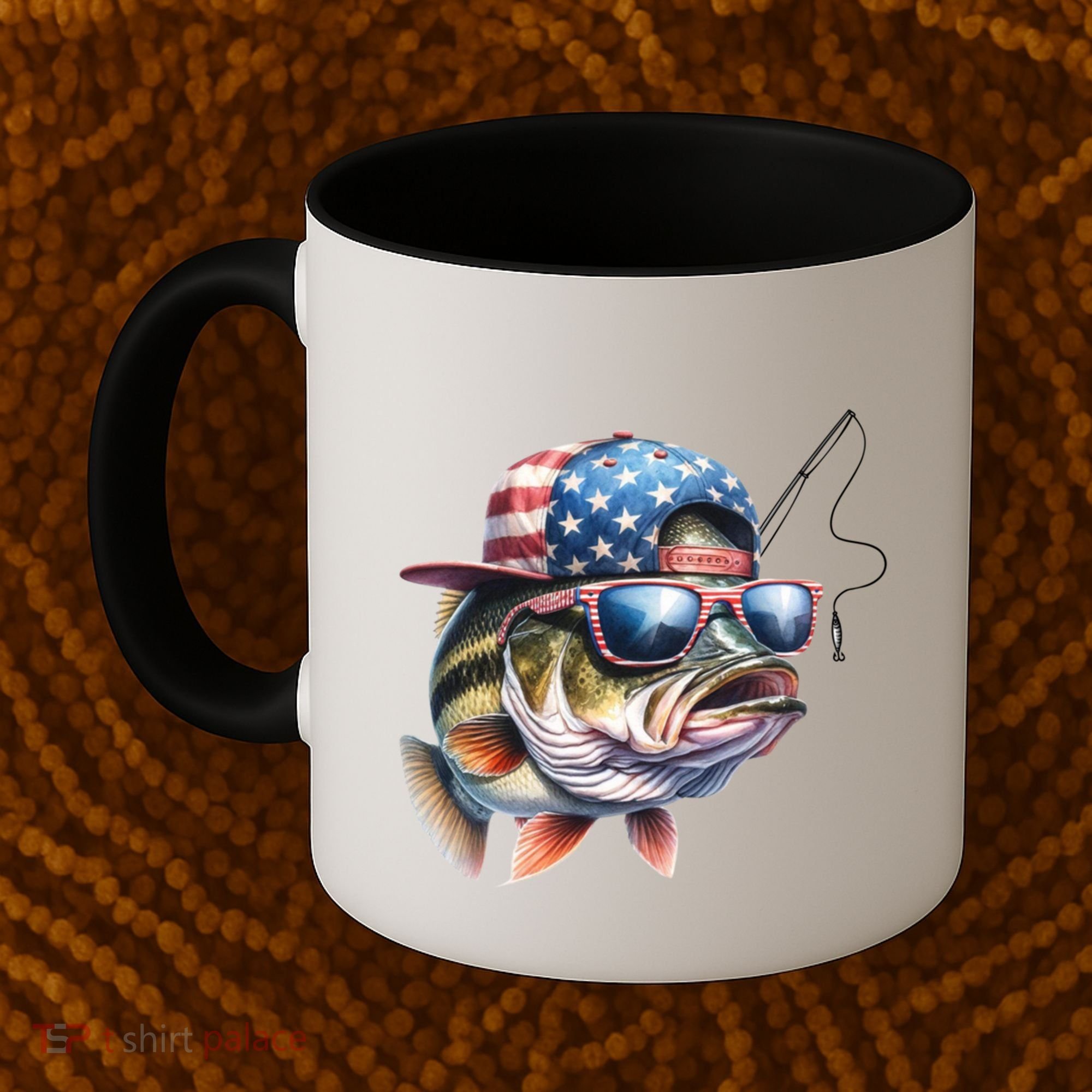 Bass Fish With Us Flag Gift Coffee Mug
