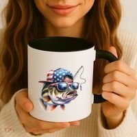 Bass Fish With Us Flag Gift Coffee Mug thumb 3
