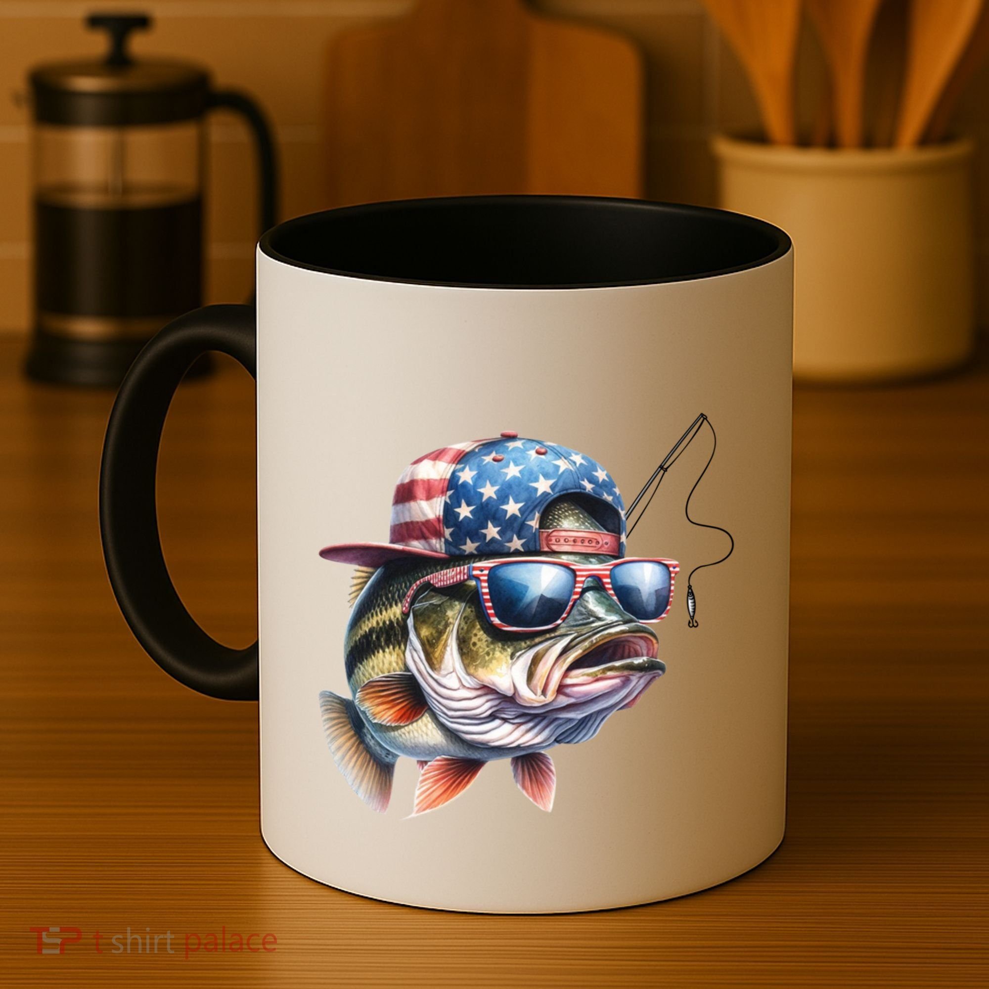 Bass Fish With Us Flag Gift Coffee Mug