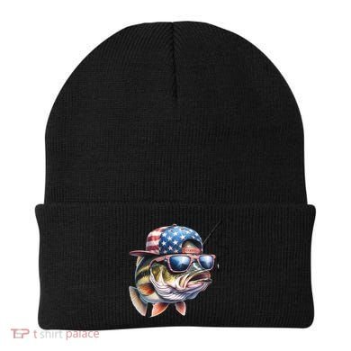 Bass Fish With Us Flag Gift Beanie