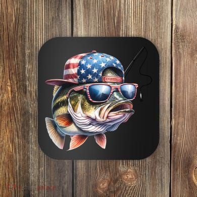 Bass Fish With Us Flag Gift Coaster