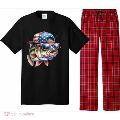 Bass Fish With Us Flag Gift Pajama Set