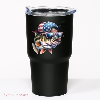 Bass Fish With Us Flag Gift Tumbler