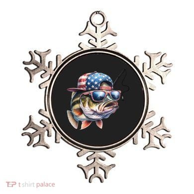 Bass Fish With Us Flag Gift Ornament
