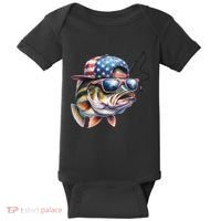 Bass Fish With Us Flag Gift Baby Bodysuit thumb 0