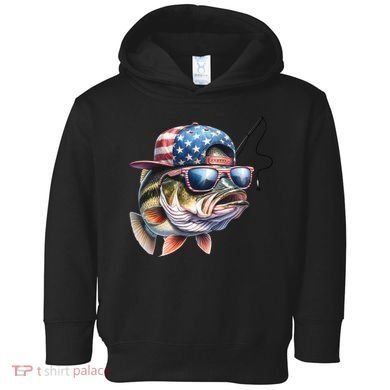 Bass Fish With Us Flag Gift Toddler Hoodie
