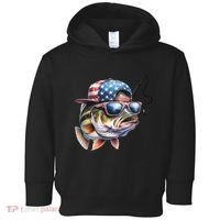 Bass Fish With Us Flag Gift Toddler Hoodie thumb 0