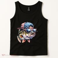 Bass Fish With Us Flag Gift Tank Top thumb 2