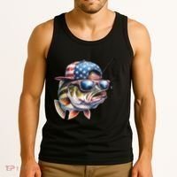 Bass Fish With Us Flag Gift Tank Top thumb 3