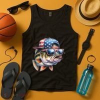 Bass Fish With Us Flag Gift Tank Top thumb 4