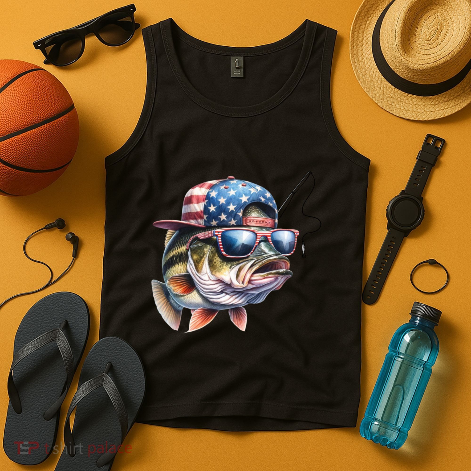 Bass Fish With Us Flag Gift Tank Top