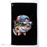 Bass Fish With Us Flag Gift Golf Towel thumb 0