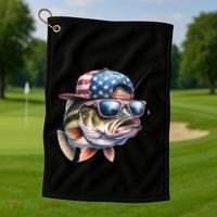 Bass Fish With Us Flag Gift Golf Towel thumb 1