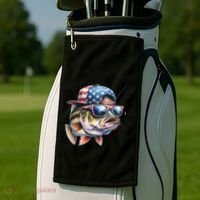 Bass Fish With Us Flag Gift Golf Towel thumb 2