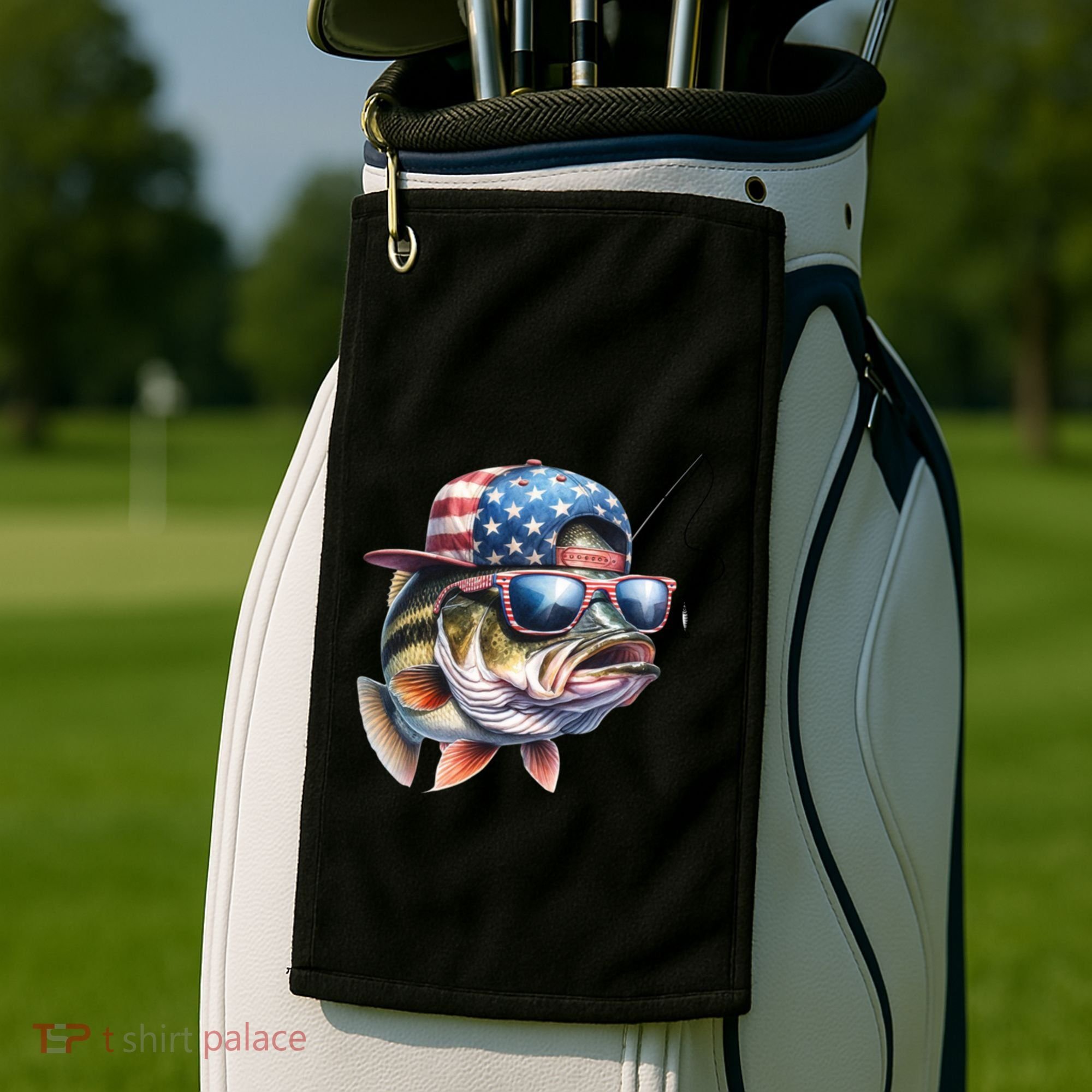 Bass Fish With Us Flag Gift Golf Towel