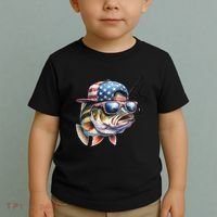 Bass Fish With Us Flag Gift Toddler T-Shirt thumb 2