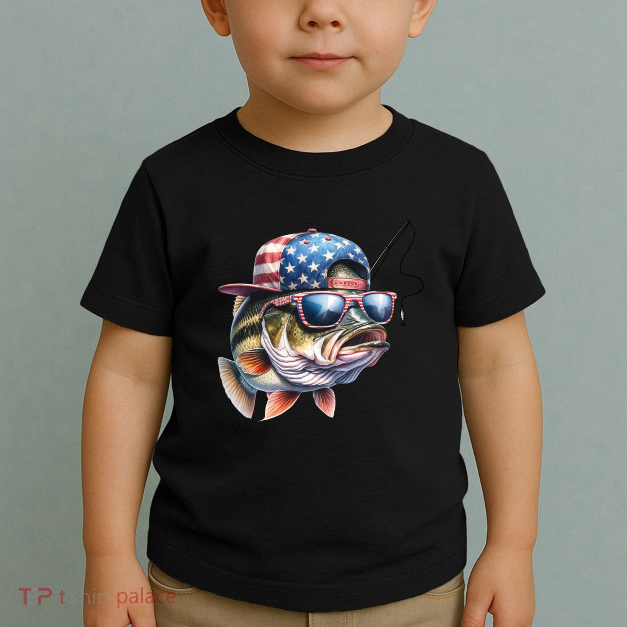 Bass Fish With Us Flag Gift Toddler T-Shirt